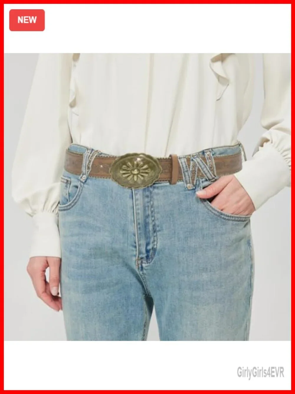 Western Belt for Women Cowgirl Faux Leather Vintage Floral Embossed